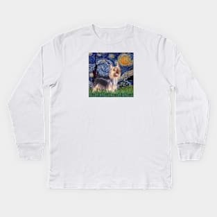 Silky Terrier in Van Gogh's Starry Night (Adapted) Kids Long Sleeve T-Shirt